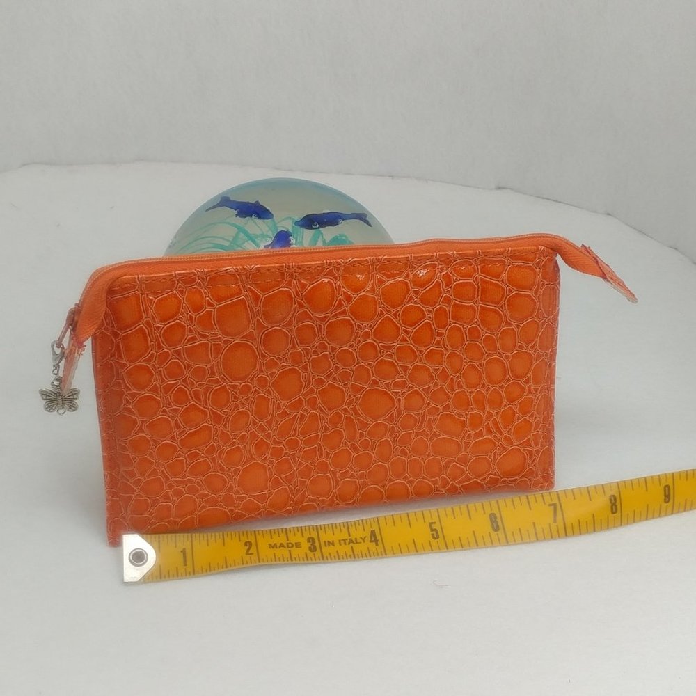 Small Orange Croc Faux Leather Zip pouch